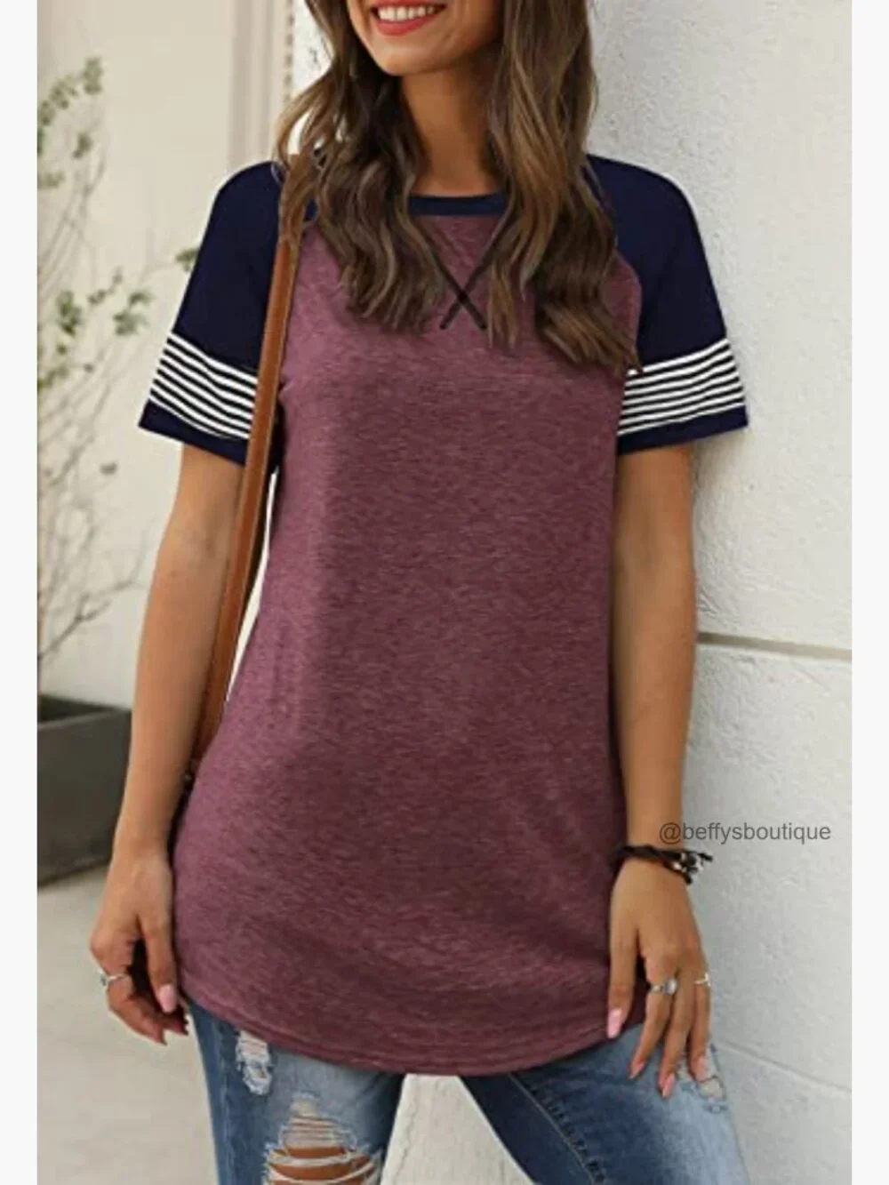 Women's Short Sleeve Striped Tunic T-Shirt Blouse
